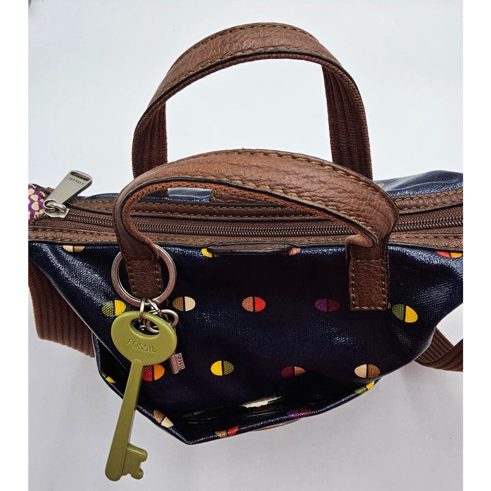 Fossil Women's Keyper Navy Blue Coated Canvas Purse - Picture 12 of 14